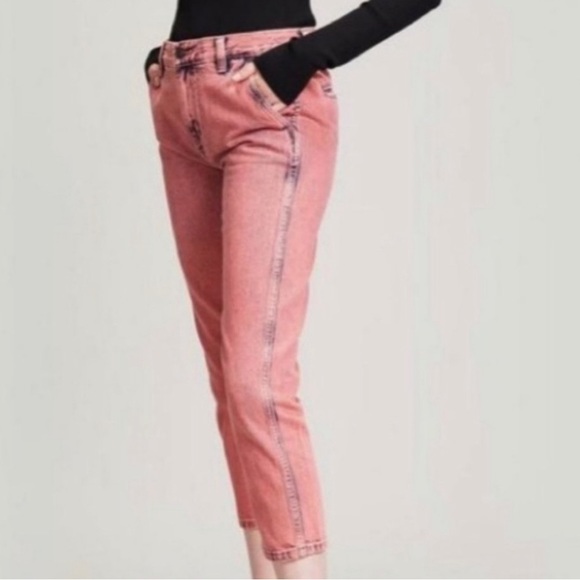 Current/Elliot The Confidant Stonewash Acid Pink Cropped Trouser Jeans Size 25 - Picture 2 of 12